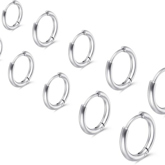 Unisex Stainless Steel Mini Hoop Earrings Set 6-14mm for Piercing & Gifts - Picture 1 of 7